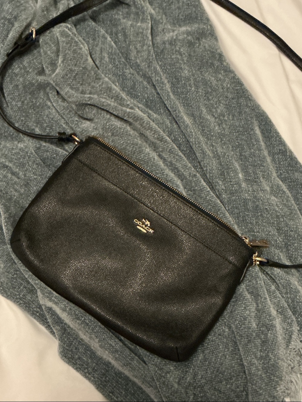 Coach Black Pebbled Leather Crossbody with Gold Hardware
